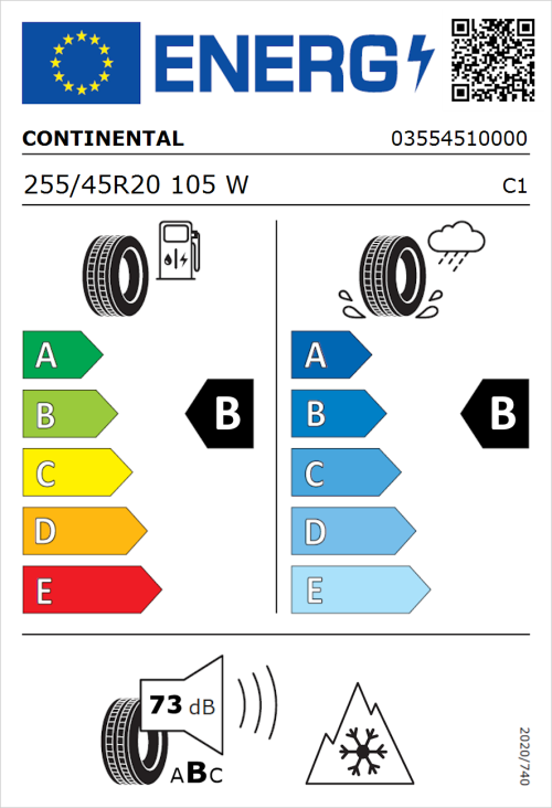 Tyre Label for Continental AllSeasonContact 255/45R20 105W